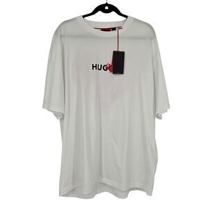 NWT Hugo White Dewdam Heart Logo Graphic Short Sleeve Cotton T-Shirt Size 2XL